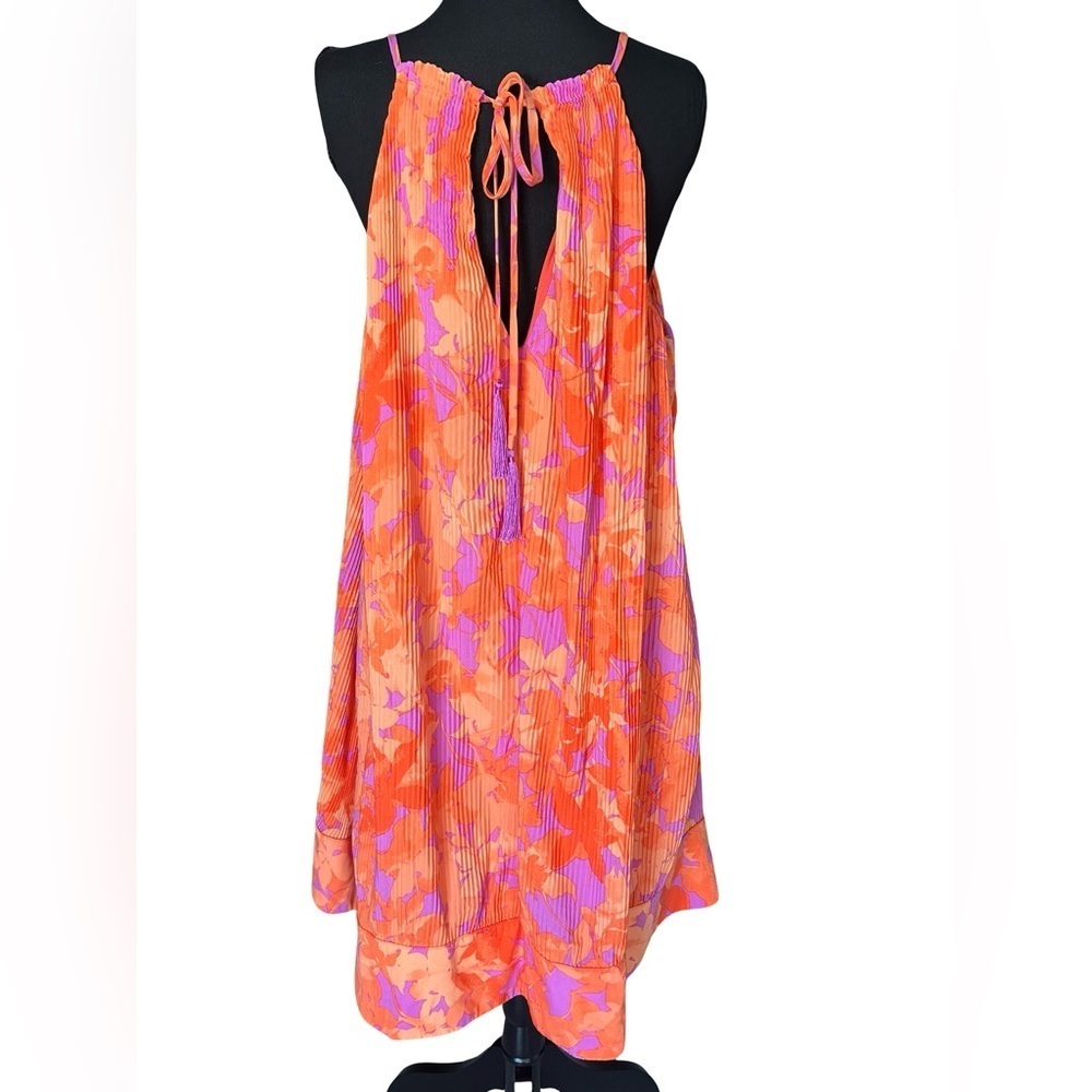 Taylor Vibrant Orange and Pink Midi Dress - Picture 3 of 4